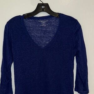 Majestic Deep Blue Long Sleeve V-Neck Top